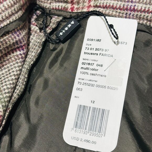 Akris Farida Pants Women's 12 Multicolor Plaid Cashmere Flared Leg NWT $2490 - Picture 5 of 9
